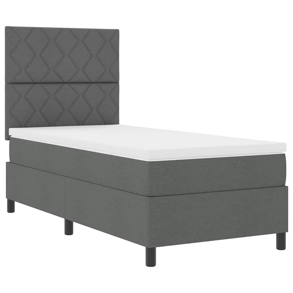 Box spring seng med LED-lysstrimler Mørkegrå 90 x 200 cm Stof