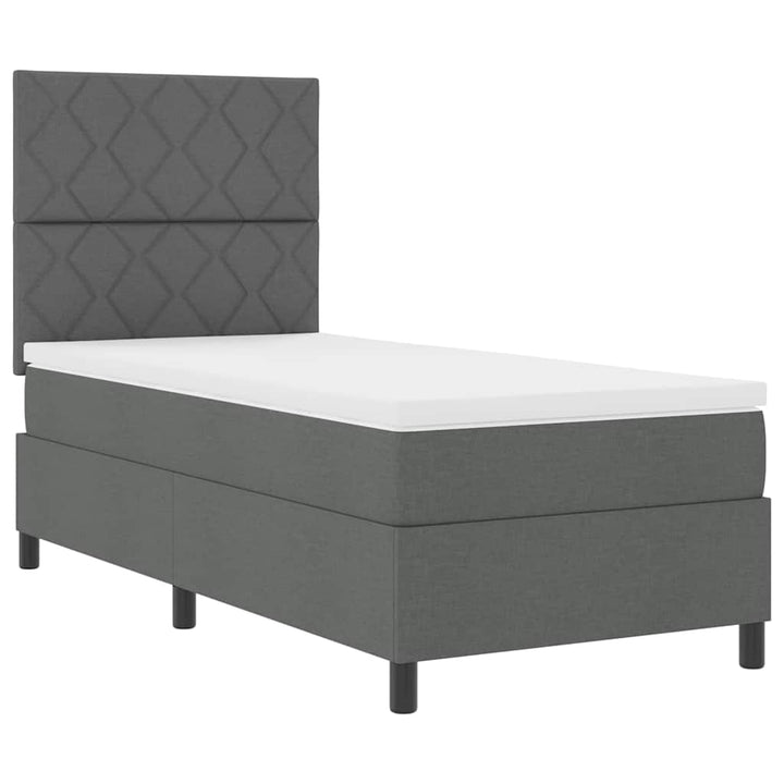Box spring seng med LED-lysstrimler Mørkegrå 90 x 200 cm Stof