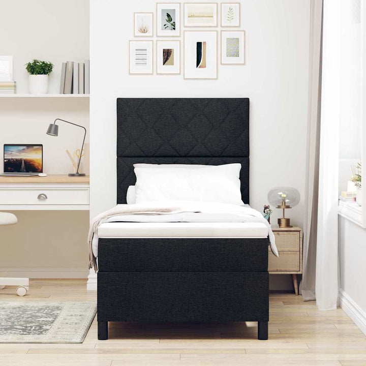 Box spring seng med LED-lysstrimler Sort 90 x 200 cm Stof
