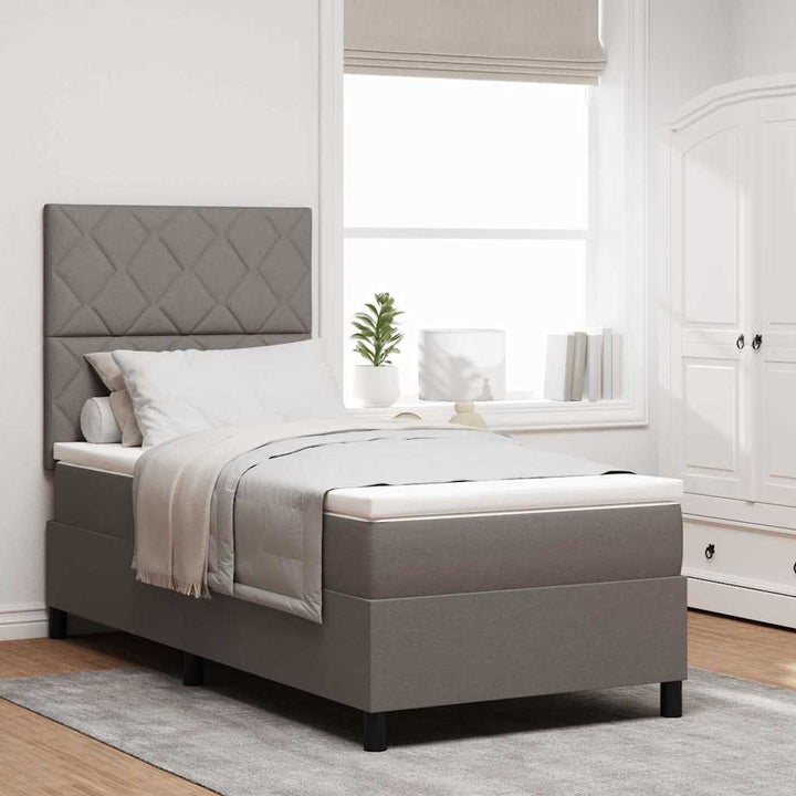 Box spring seng med LED-lysstrimler Gråbrun 90 x 200 cm Stof