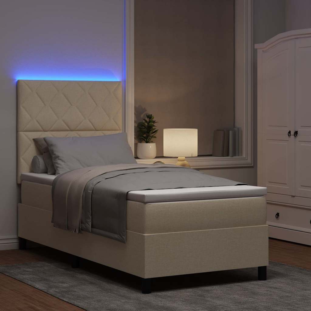 Box spring seng med LED-lysstrimler Creme 90 x 200 cm Stof