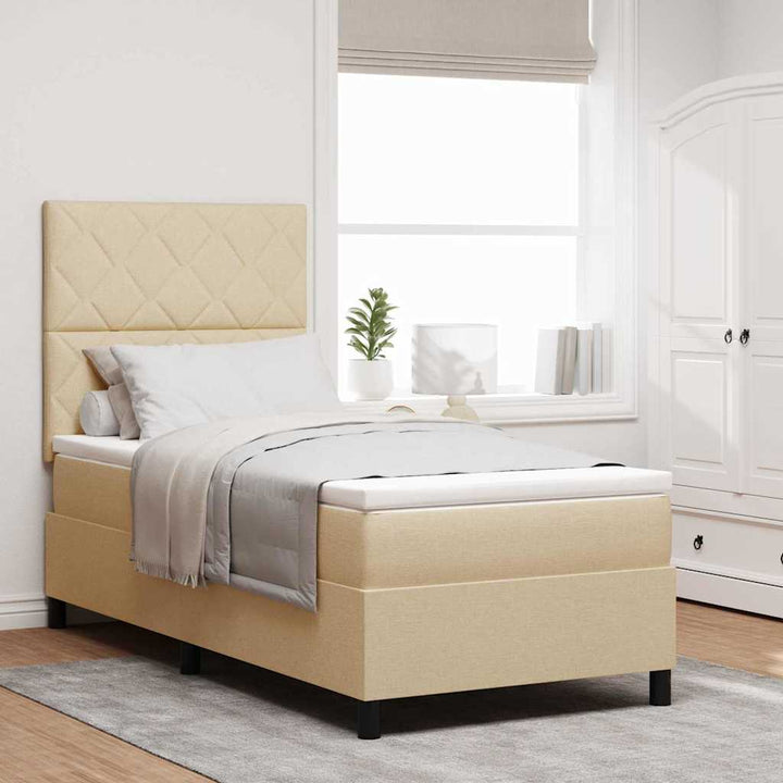 Box spring seng med LED-lysstrimler Creme 90 x 200 cm Stof