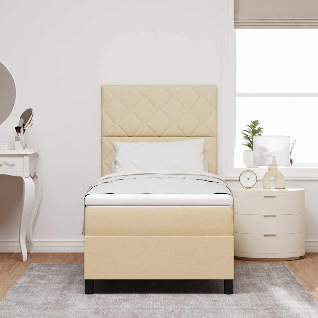 Box spring seng med LED-lysstrimler Creme 90 x 200 cm Stof