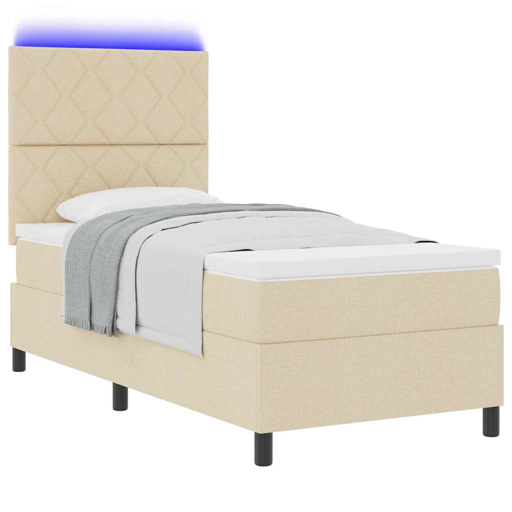 Box spring seng med LED-lysstrimler Creme 90 x 200 cm Stof