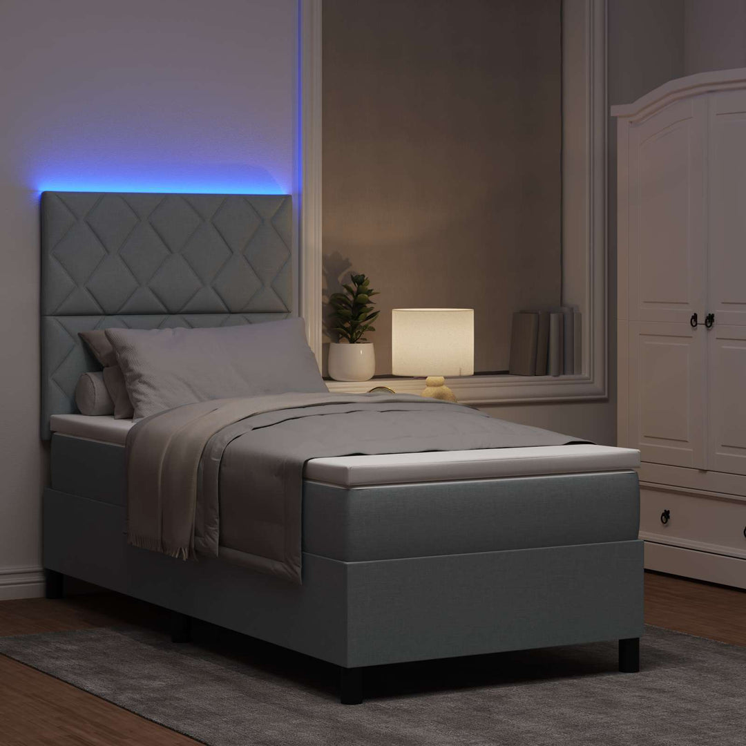 Box spring seng med madras med LED Lysegrå 100 x 200 cm Stof