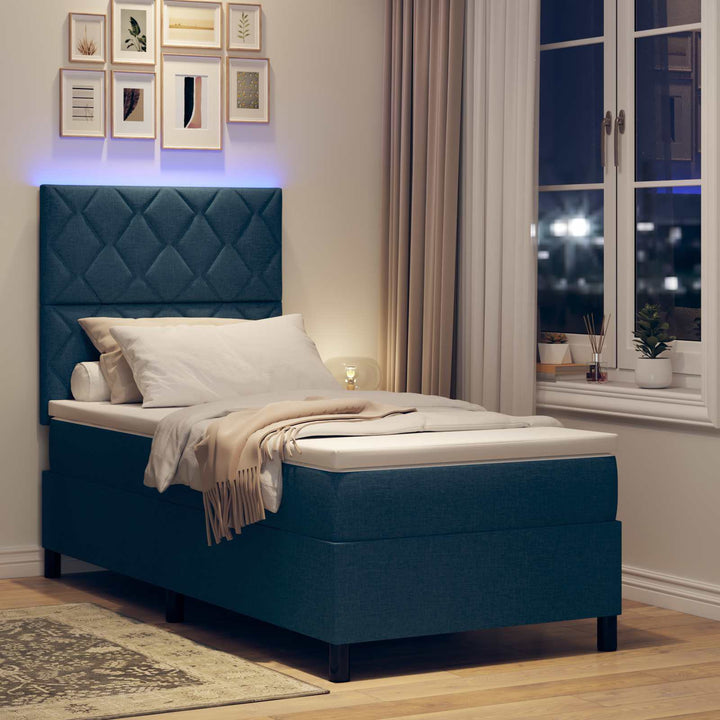 Box spring seng med madras med LED Blå 100 x 200 cm Stof