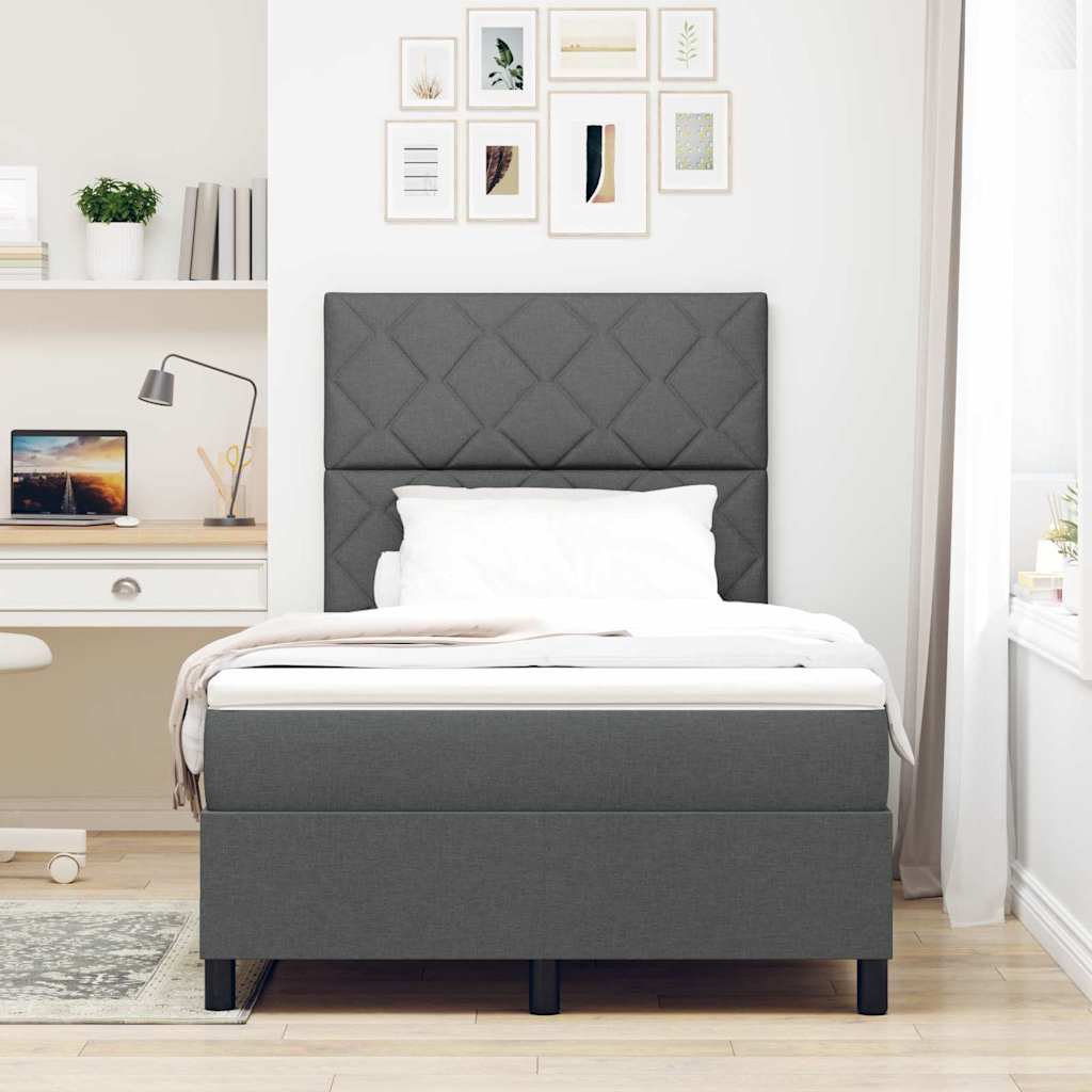Box spring seng med LED-lysstrimler Mørkegrå 120 x 190 cm Stof