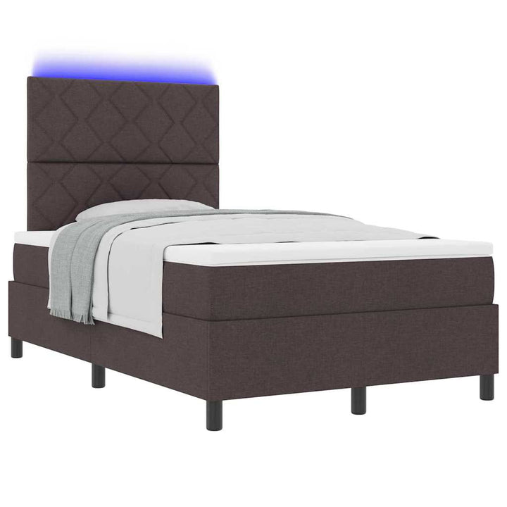 Box spring seng med madras med LED Mørkebrun 120 x 190 cm Stof