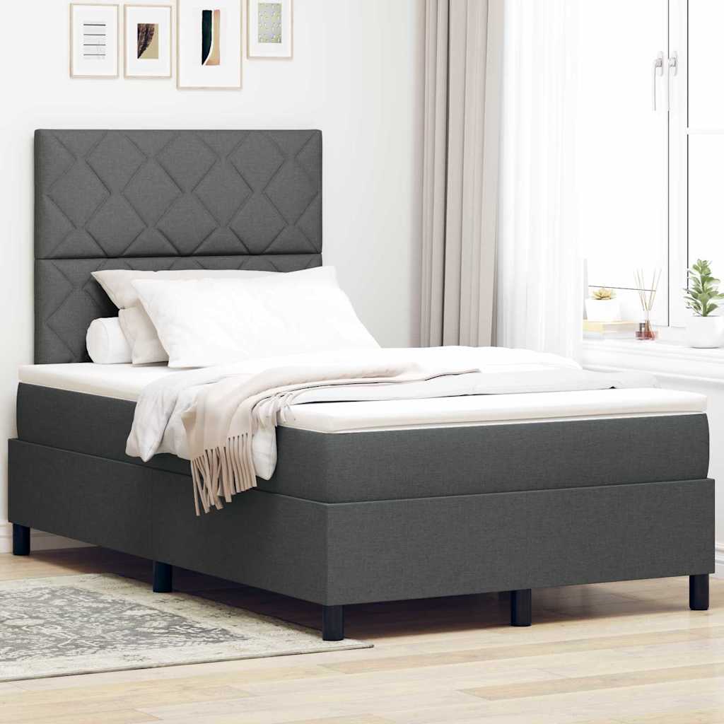 Box spring seng med LED-lysstrimler Mørkegrå 120 x 200 cm Stof