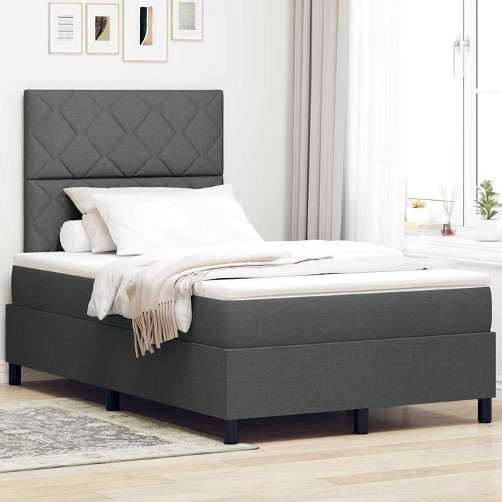 Box spring seng med LED-lysstrimler Mørkegrå 120 x 200 cm Stof