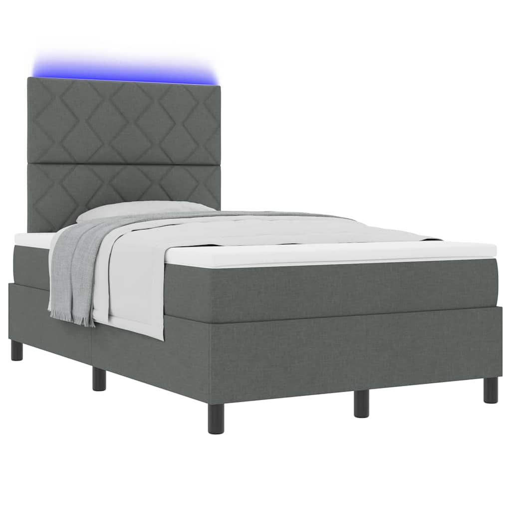 Box spring seng med LED-lysstrimler Mørkegrå 120 x 200 cm Stof