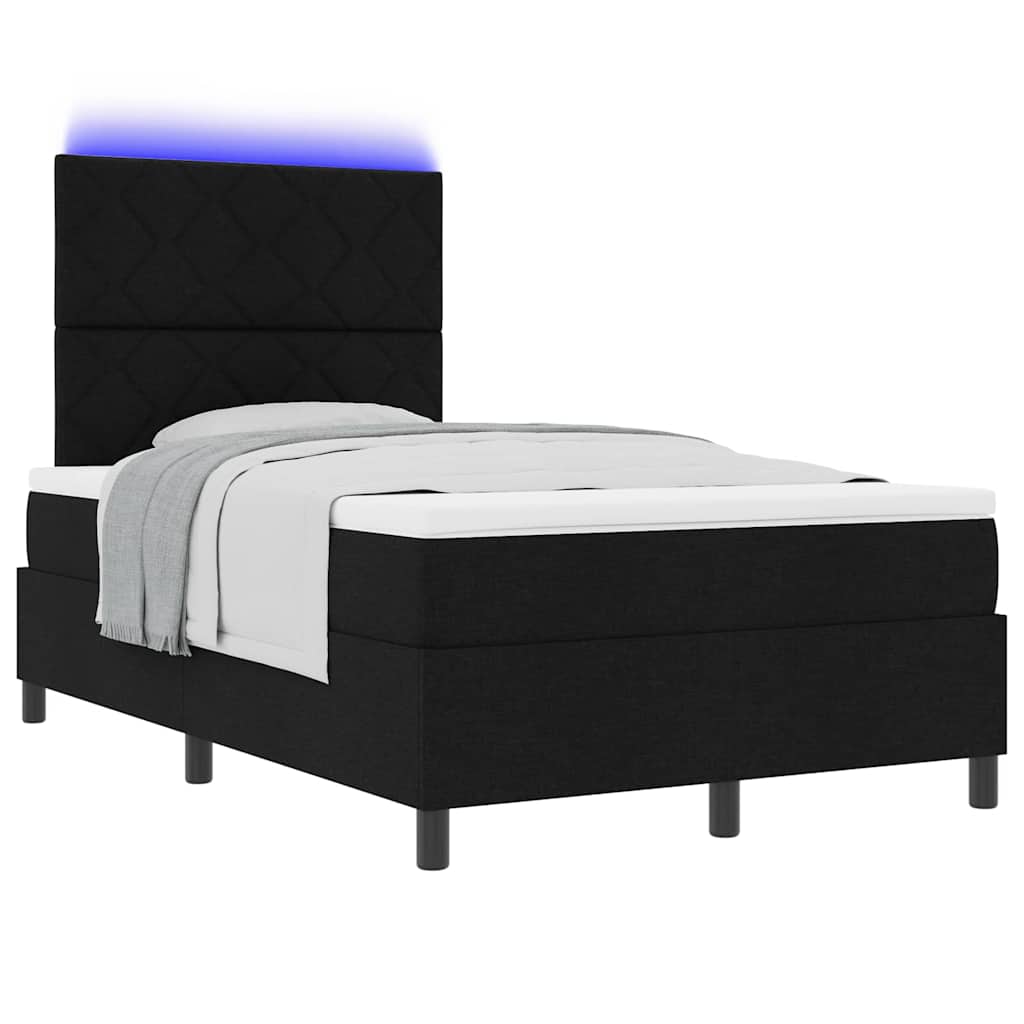 Box spring seng med madras med LED Sort 120 x 200 cm Stof