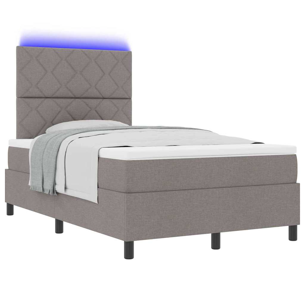 Box spring seng med LED-lysstrimler Gråbrun 120 x 200 cm Stof