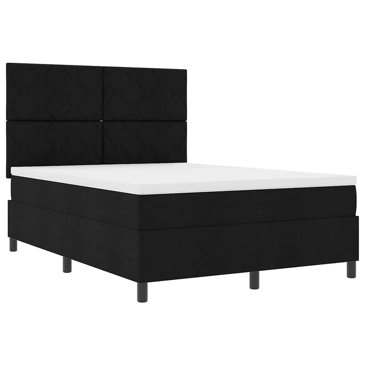 Box spring seng med LED-lysstrimler Sort 140 x 190 cm Stof