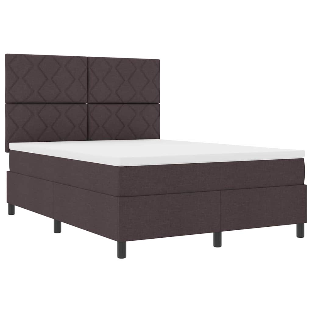 Box spring seng med LED-lysstrimler Mørkebrun 140 x 190 cm Stof