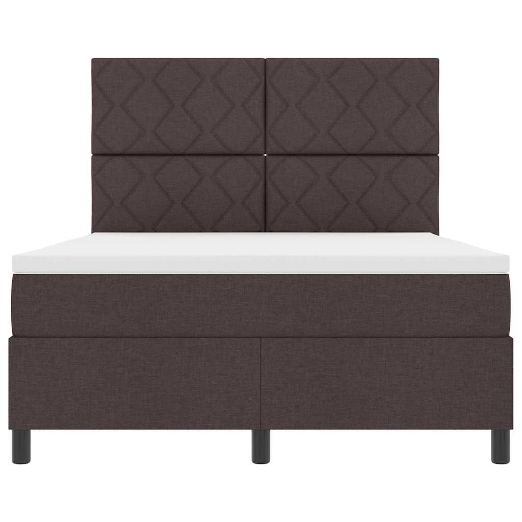 Box spring seng med LED-lysstrimler Mørkebrun 140 x 190 cm Stof