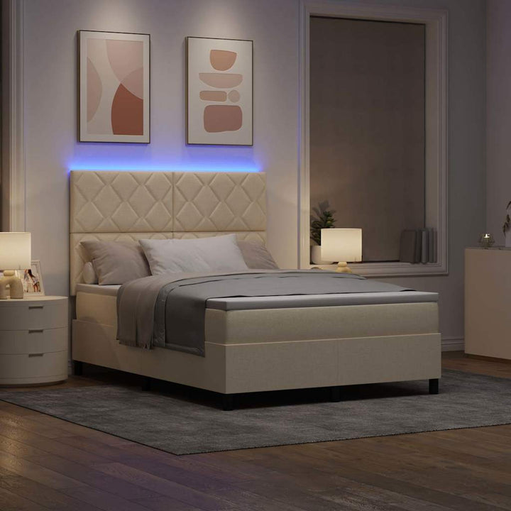 Box spring seng med LED-lysstrimler Creme 140 x 190 cm Stof