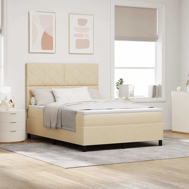 Box spring seng med LED-lysstrimler Creme 140 x 190 cm Stof