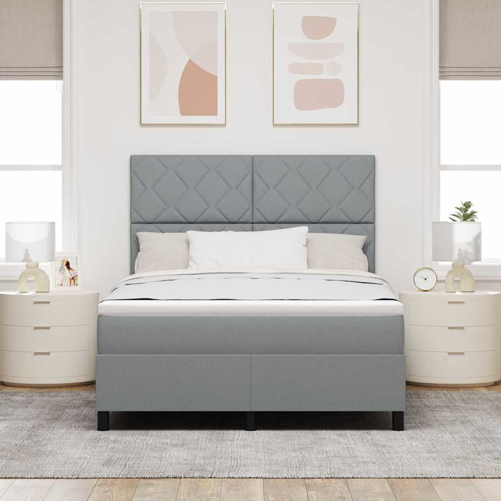 Box spring seng med LED-lysstrimler Lysegrå 140 x 200 cm Stof