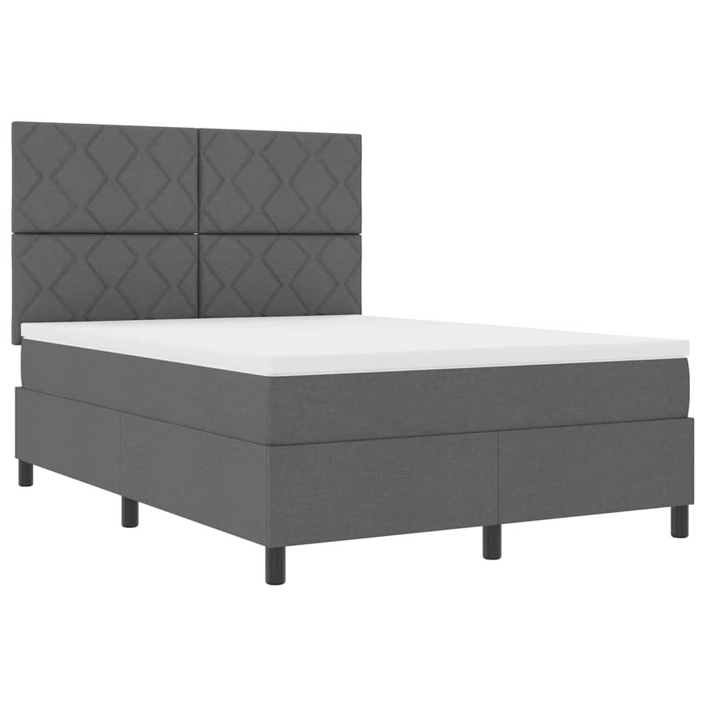 Box spring seng med LED-lysstrimler Mørkegrå 140 x 200 cm Stof