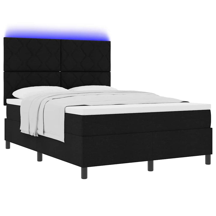 Box spring seng med LED-lysstrimler Sort 140 x 200 cm Stof