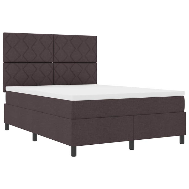 Box spring seng med LED-lysstrimler Mørkebrun 140 x 200 cm Stof