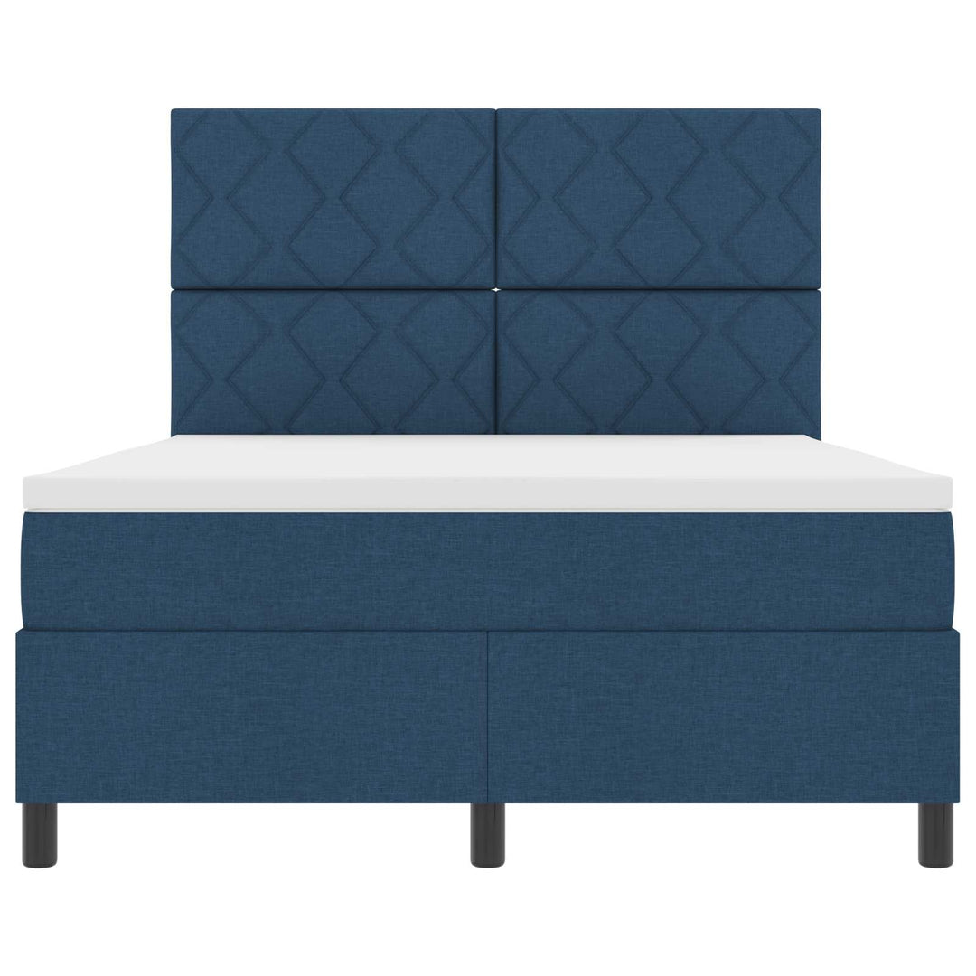 Box spring seng med LED-lysstrimler Blå 140 x 200 cm Stof