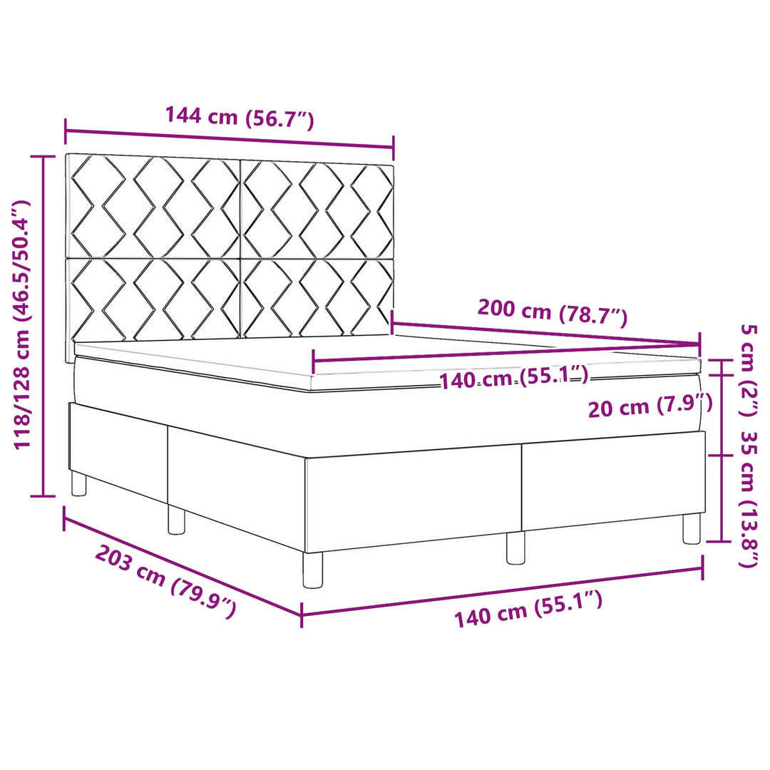 Box spring seng med LED-lysstrimler Blå 140 x 200 cm Stof