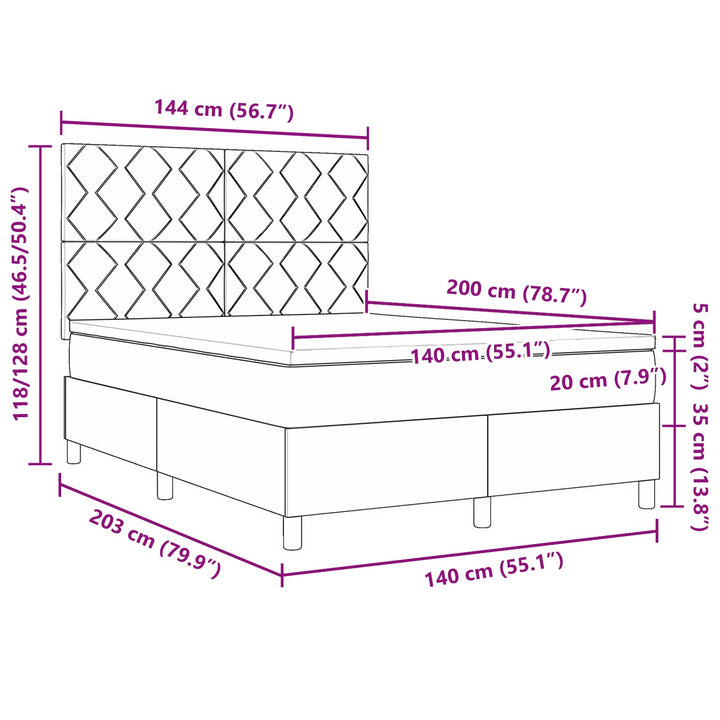 Box spring seng med LED-lysstrimler Blå 140 x 200 cm Stof