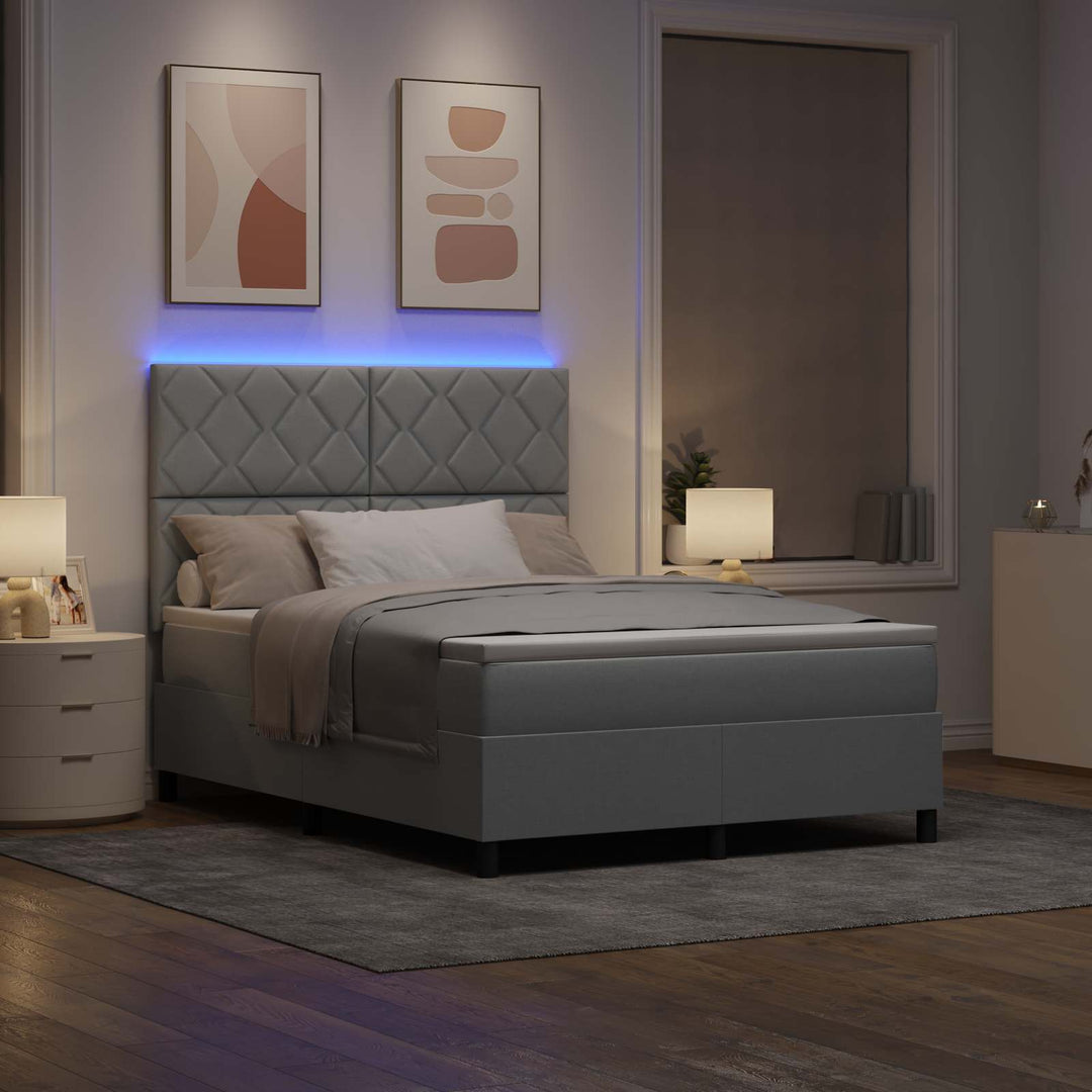 Box spring seng med madras med LED Lysegrå 160 x 200 cm Stof