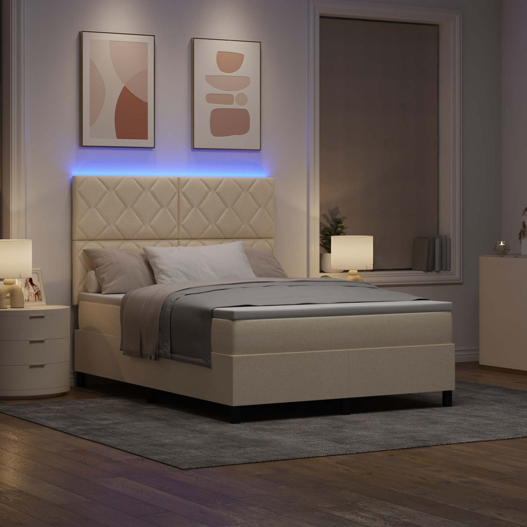 Box spring seng med LED-lysstrimler Creme 160 x 200 cm Stof