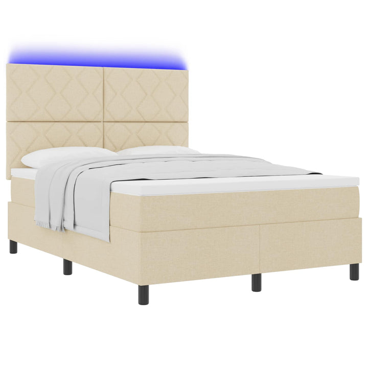 Box spring seng med LED-lysstrimler Creme 160 x 200 cm Stof