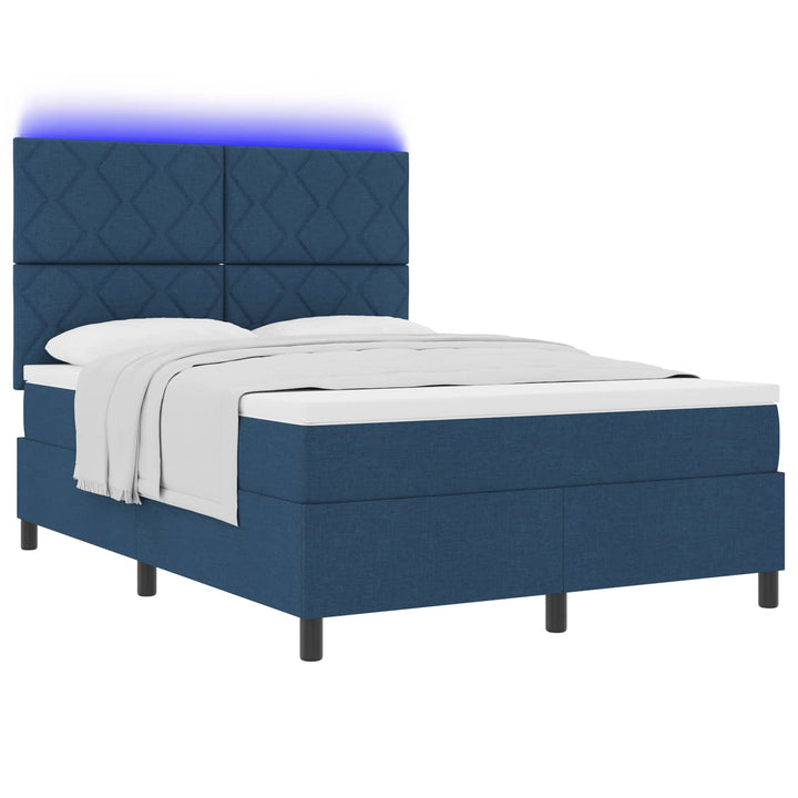 Box spring seng med LED-lysstrimler Blå 160 x 200 cm Stof