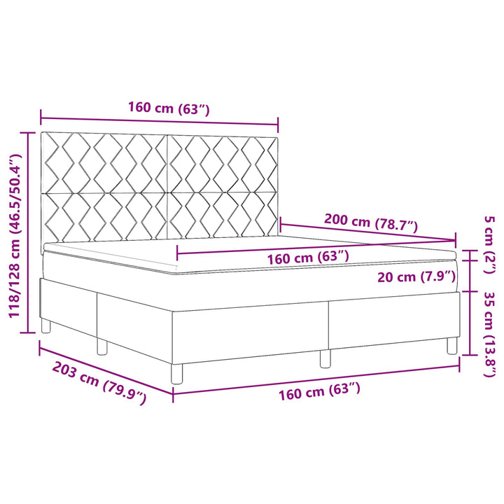 Box spring seng med LED-lysstrimler Blå 160 x 200 cm Stof