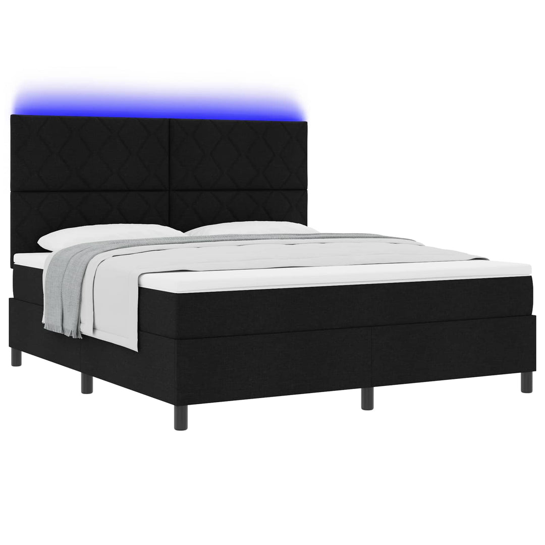Box spring seng med LED-lysstrimler Sort 180 x 200 cm Stof