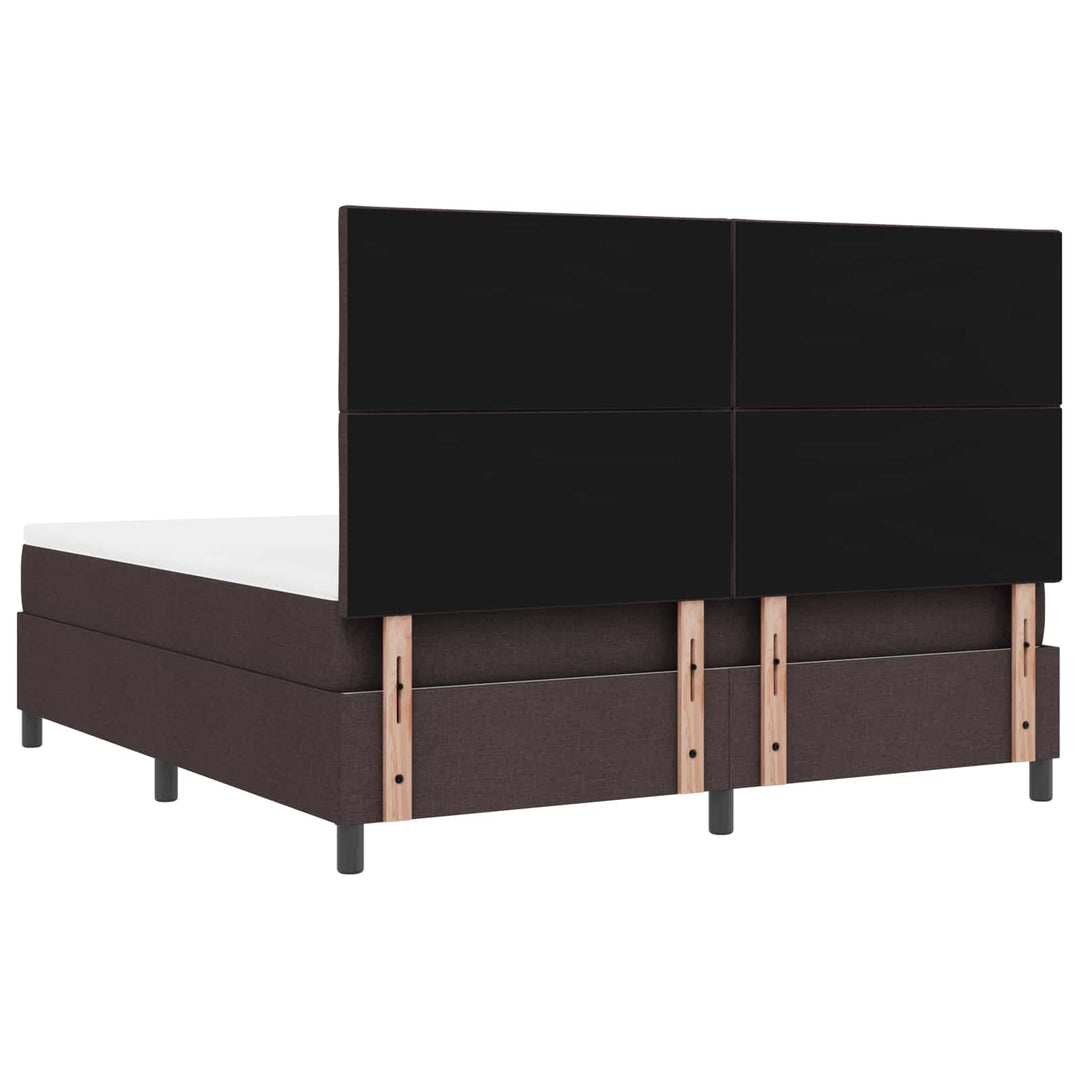 Box spring seng med LED-lysstrimler Mørkebrun 180 x 200 cm Stof