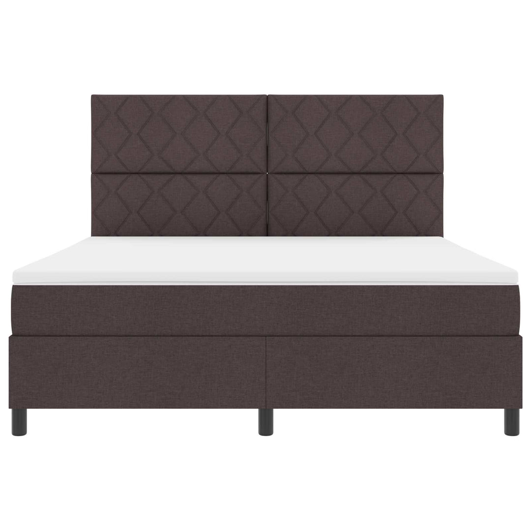 Box spring seng med LED-lysstrimler Mørkebrun 180 x 200 cm Stof