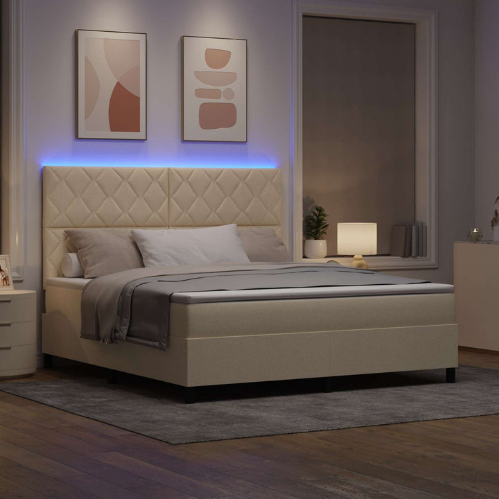 Box spring seng med LED-lysstrimler Creme 180 x 200 cm Stof