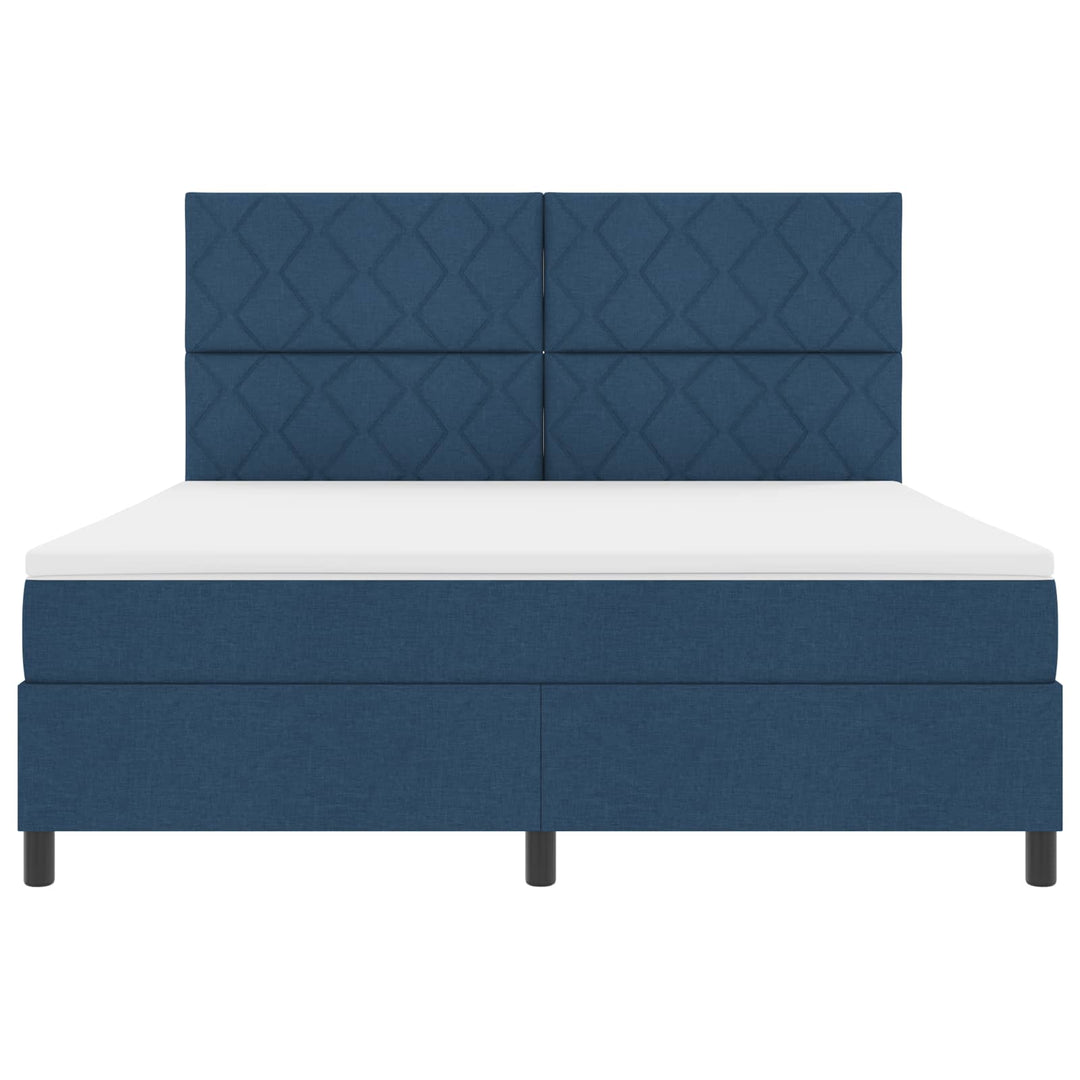 Box spring seng med LED-lysstrimler Blå 180 x 200 cm Stof