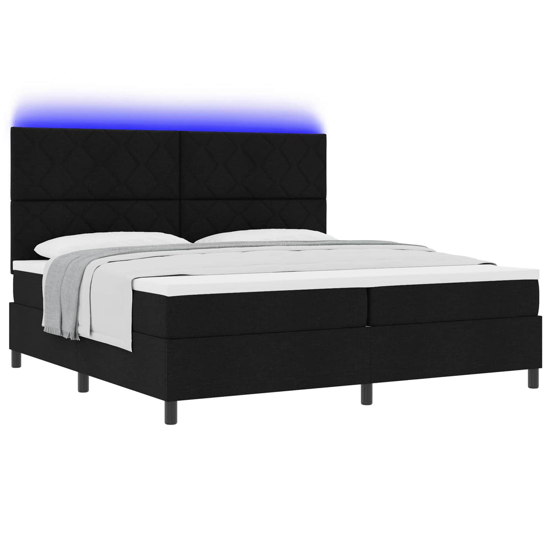 Box spring seng med madras med LED Sort 200 x 200 cm Stof