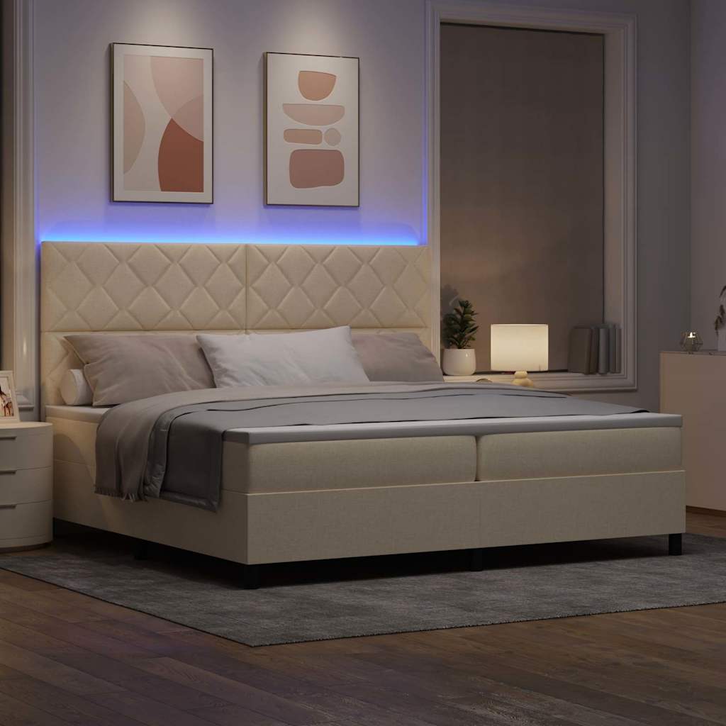 Box spring seng med madras med LED Creme 200 x 200 cm Stof