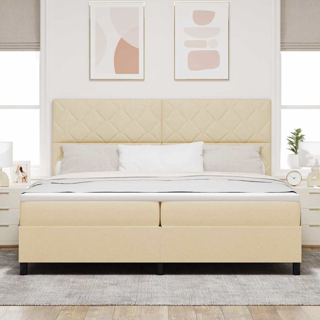 Box spring seng med madras med LED Creme 200 x 200 cm Stof