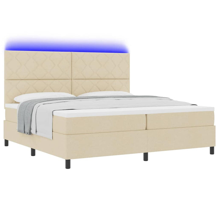 Box spring seng med madras med LED Creme 200 x 200 cm Stof