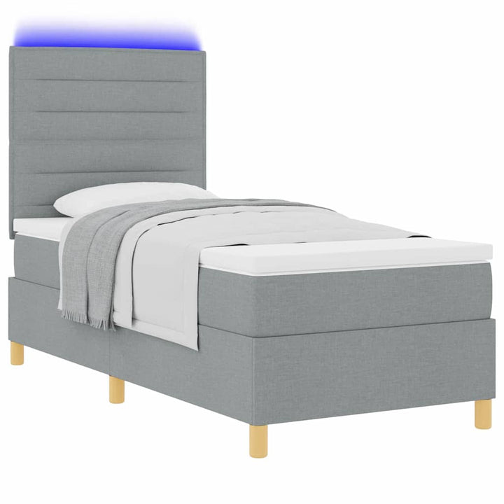 LED Box Spring Bed med madras Lysegrå 80 x 200 cm Stof