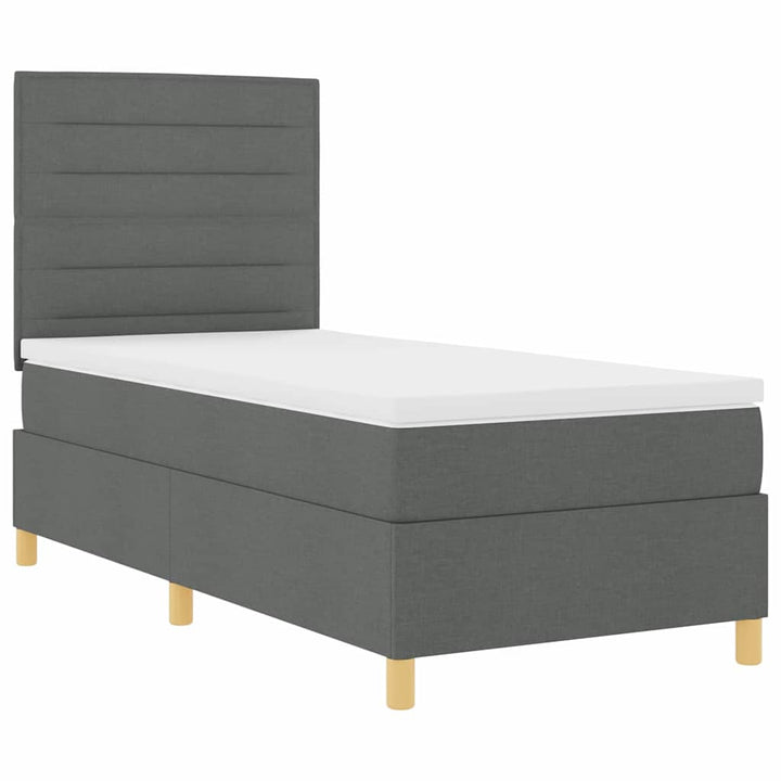 LED Box Spring Bed med hovedgærde Mørkegrå 90 x 190 cm Stof