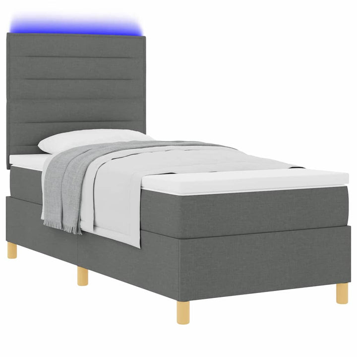 LED Box Spring Bed med hovedgærde Mørkegrå 90 x 190 cm Stof