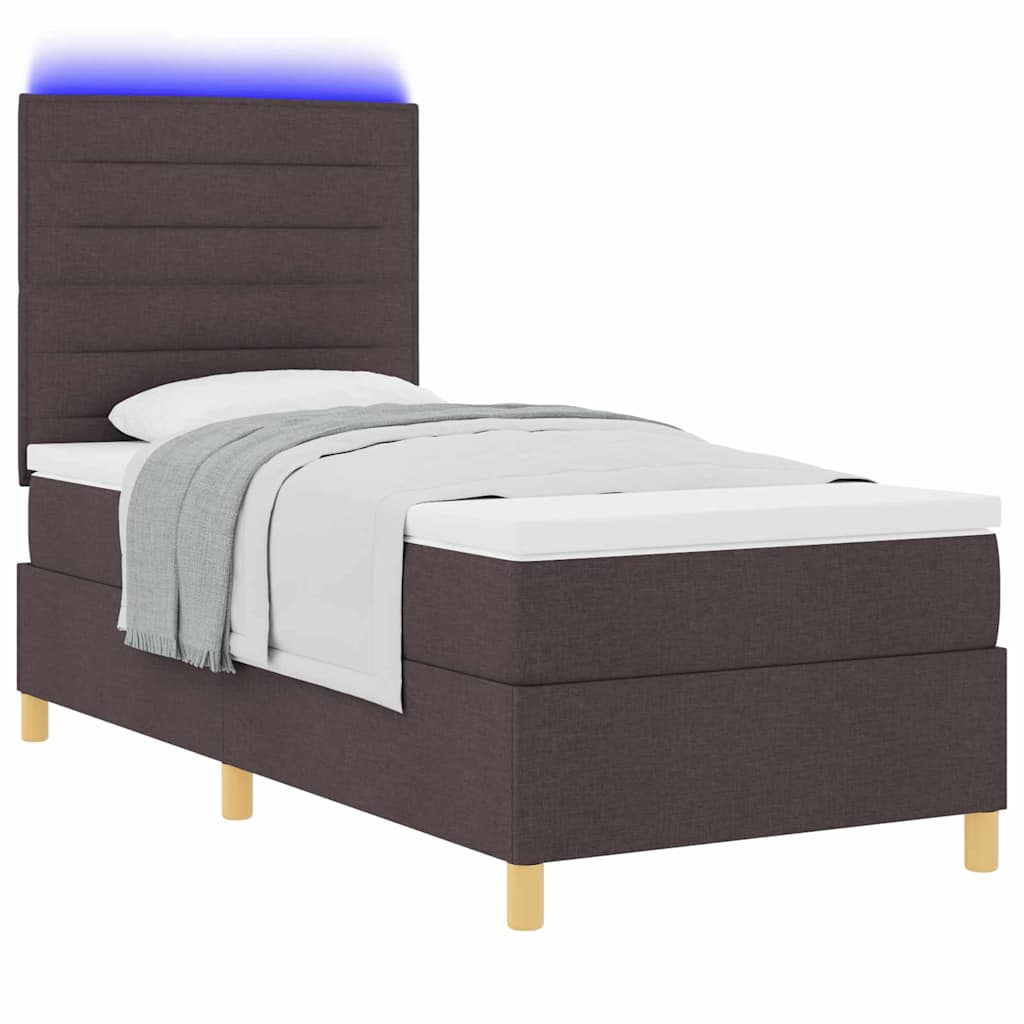 LED Box Spring Bed med hovedgærde Mørk Brun 90 x 190 cm Stof