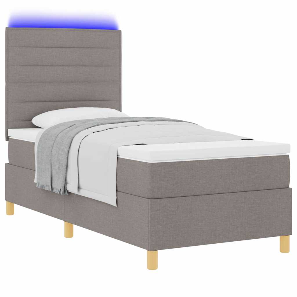 LED Box Spring Bed med madras Gråbrun 90 x 190 cm Stof