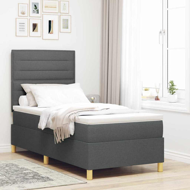LED Box Spring Bed med hovedgærde Mørkegrå 90 x 200 cm Stof