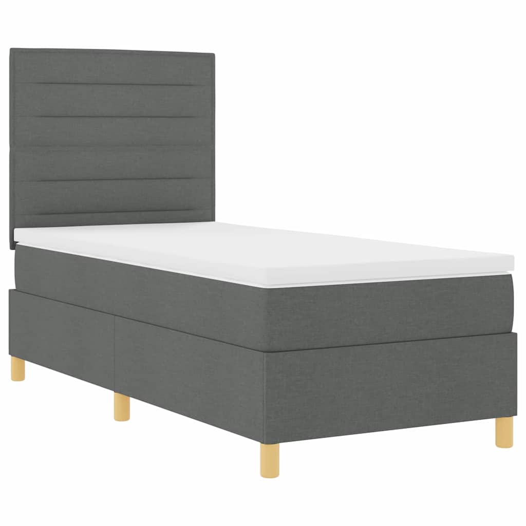 LED Box Spring Bed med hovedgærde Mørkegrå 90 x 200 cm Stof